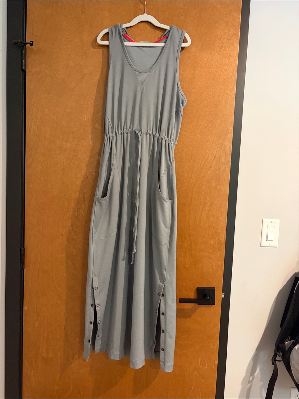 Athleta Light Gray Sleeveless Maxi Dress with Drawstring